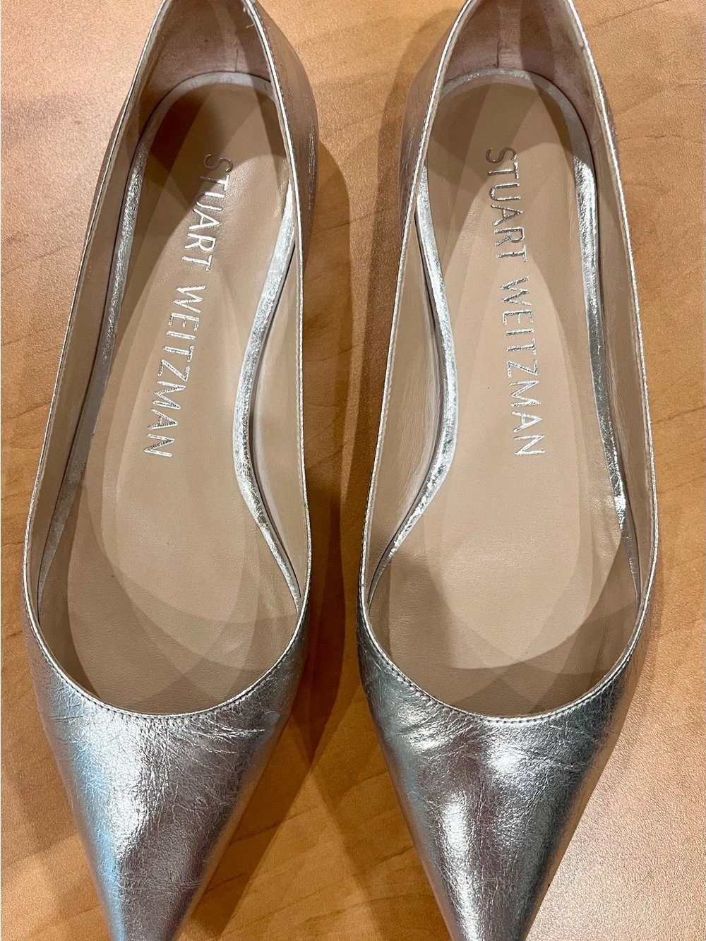 Stuart Weitzman Silver Pointed Flats